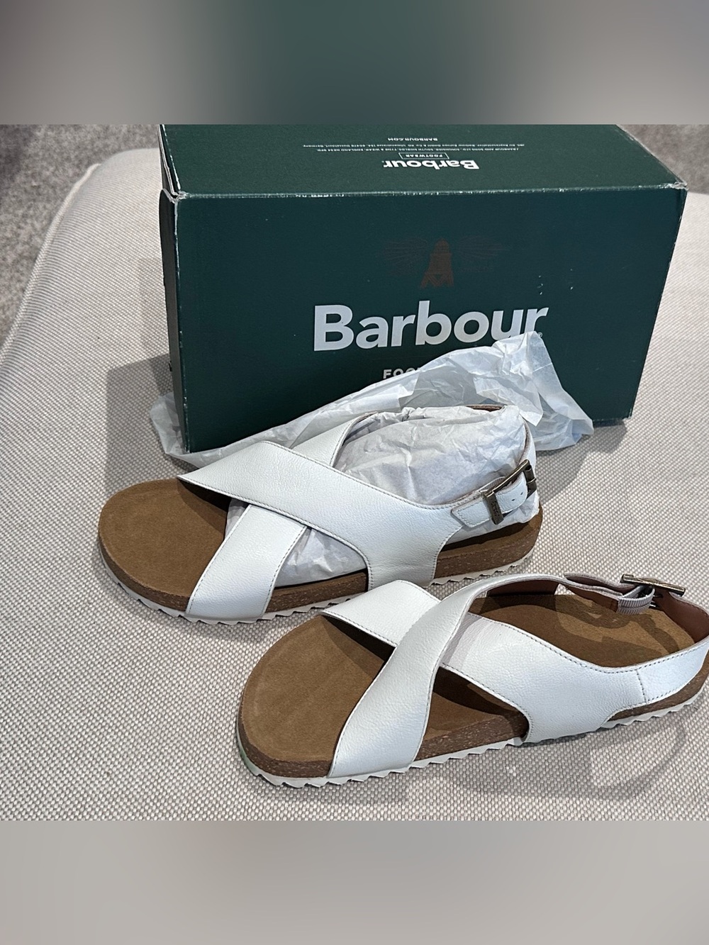 BARBOUR size 8 White Soft Leather Comfort Sandals Adjustable Buckle NEW $268 - Picture 9 of 16